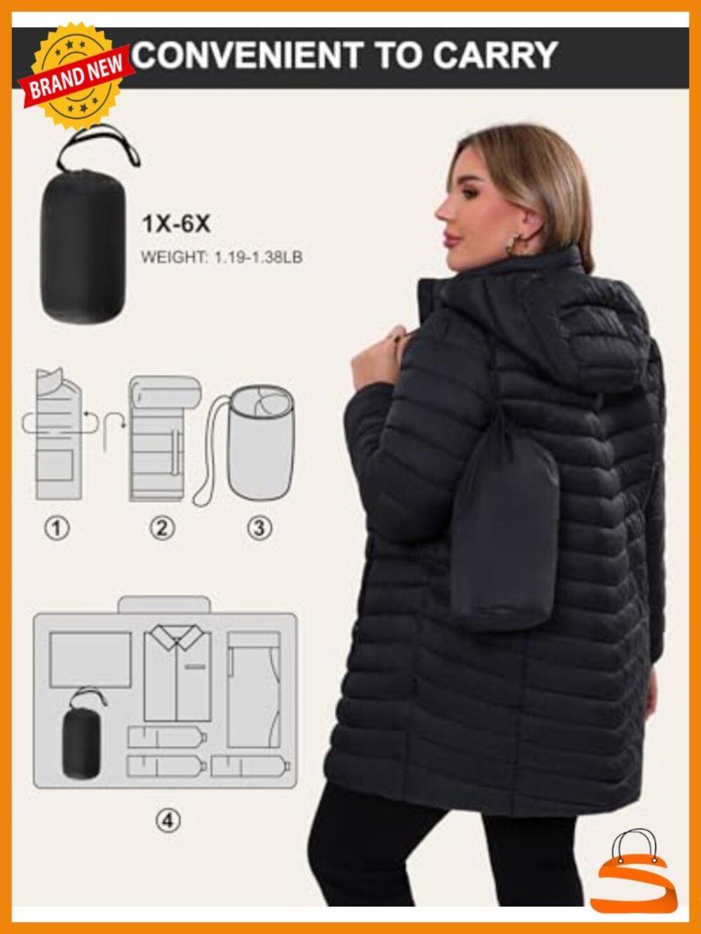 Plus Size Packable Puffer Jacket - Picture 5 of 5